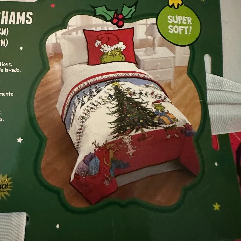 Grinch Full Queen Quilt & 2 Shams Set Christmas Dr Seuss Holiday Bedding NWT